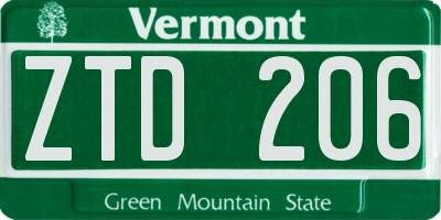 VT license plate ZTD206