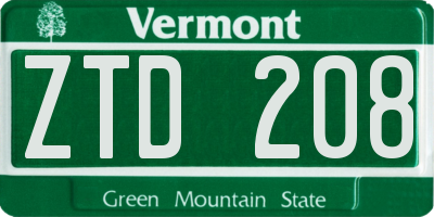 VT license plate ZTD208