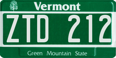 VT license plate ZTD212