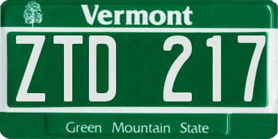 VT license plate ZTD217