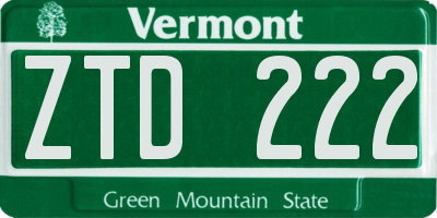 VT license plate ZTD222