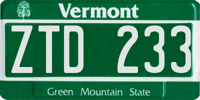 VT license plate ZTD233