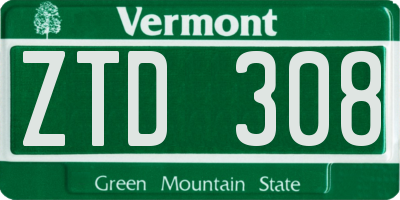VT license plate ZTD308