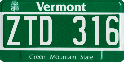 VT license plate ZTD316