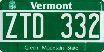 VT license plate ZTD332