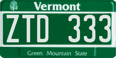 VT license plate ZTD333