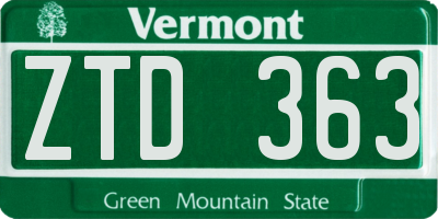 VT license plate ZTD363
