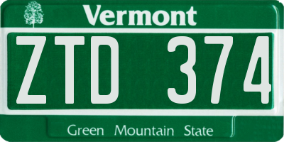VT license plate ZTD374