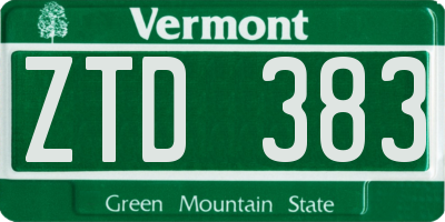 VT license plate ZTD383