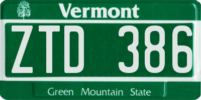 VT license plate ZTD386