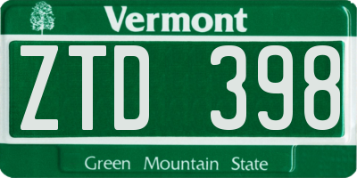 VT license plate ZTD398