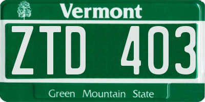 VT license plate ZTD403