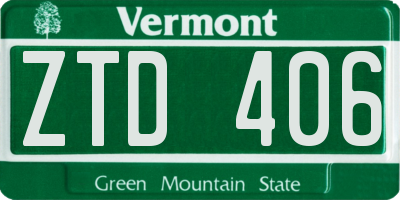 VT license plate ZTD406