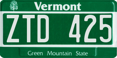VT license plate ZTD425