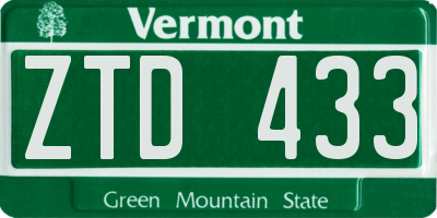 VT license plate ZTD433