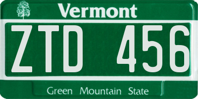 VT license plate ZTD456