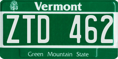 VT license plate ZTD462