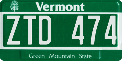 VT license plate ZTD474