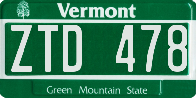 VT license plate ZTD478