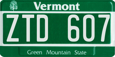 VT license plate ZTD607