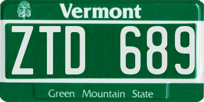 VT license plate ZTD689