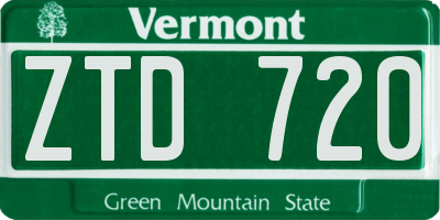 VT license plate ZTD720