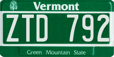 VT license plate ZTD792