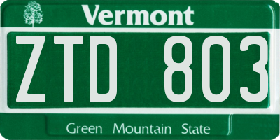 VT license plate ZTD803