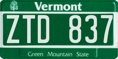VT license plate ZTD837