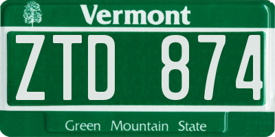 VT license plate ZTD874