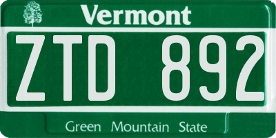 VT license plate ZTD892