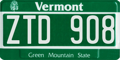 VT license plate ZTD908