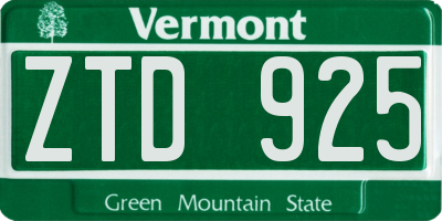 VT license plate ZTD925