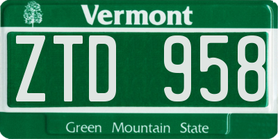 VT license plate ZTD958