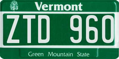 VT license plate ZTD960