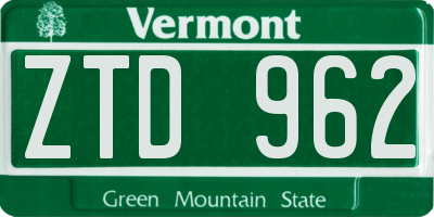 VT license plate ZTD962