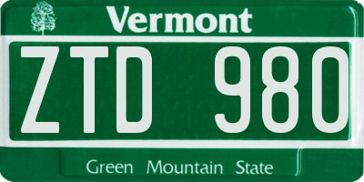 VT license plate ZTD980