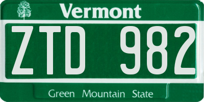 VT license plate ZTD982