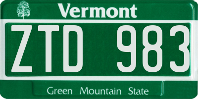 VT license plate ZTD983