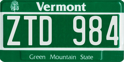 VT license plate ZTD984