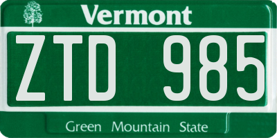 VT license plate ZTD985