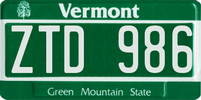 VT license plate ZTD986