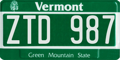VT license plate ZTD987