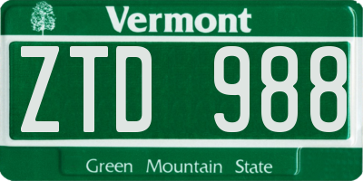 VT license plate ZTD988