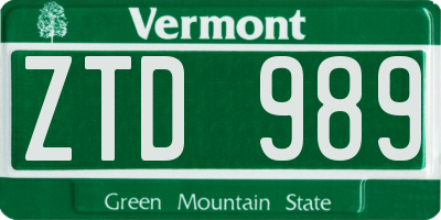VT license plate ZTD989