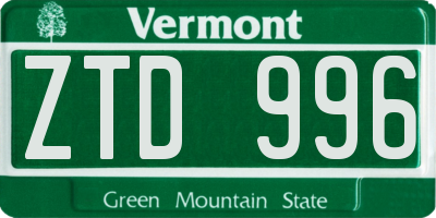 VT license plate ZTD996