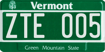 VT license plate ZTE005