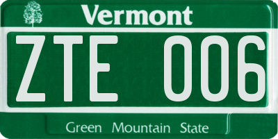 VT license plate ZTE006