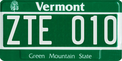 VT license plate ZTE010