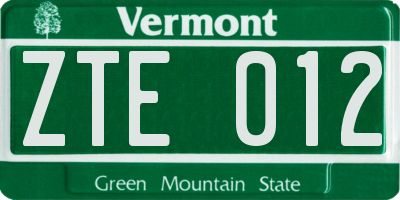 VT license plate ZTE012